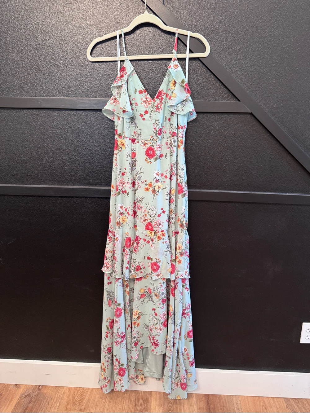 Lulu's Mint Green Floral High-Low Maxi Dress